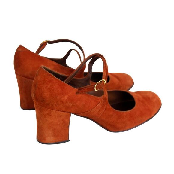 Lamica ITALY BRICK BROWN GENUINE LEATHER SUEDE MID ROUND TOE PUMP SHOES Sz 8M - Picture 6 of 11